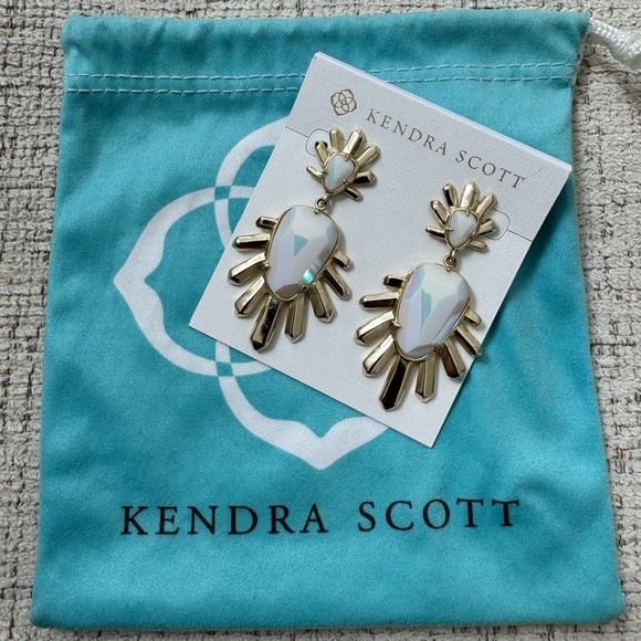 Kendra Scott Gold and Iridescent White Drop Earrings - Picture 2 of 9